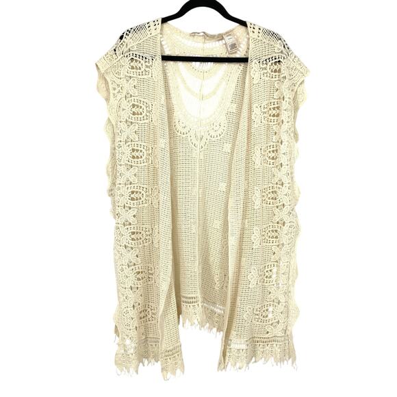 Soft Surroundings Crochet Wrap Womens One Size Cream Open Front + Sides - Picture 1 of 5